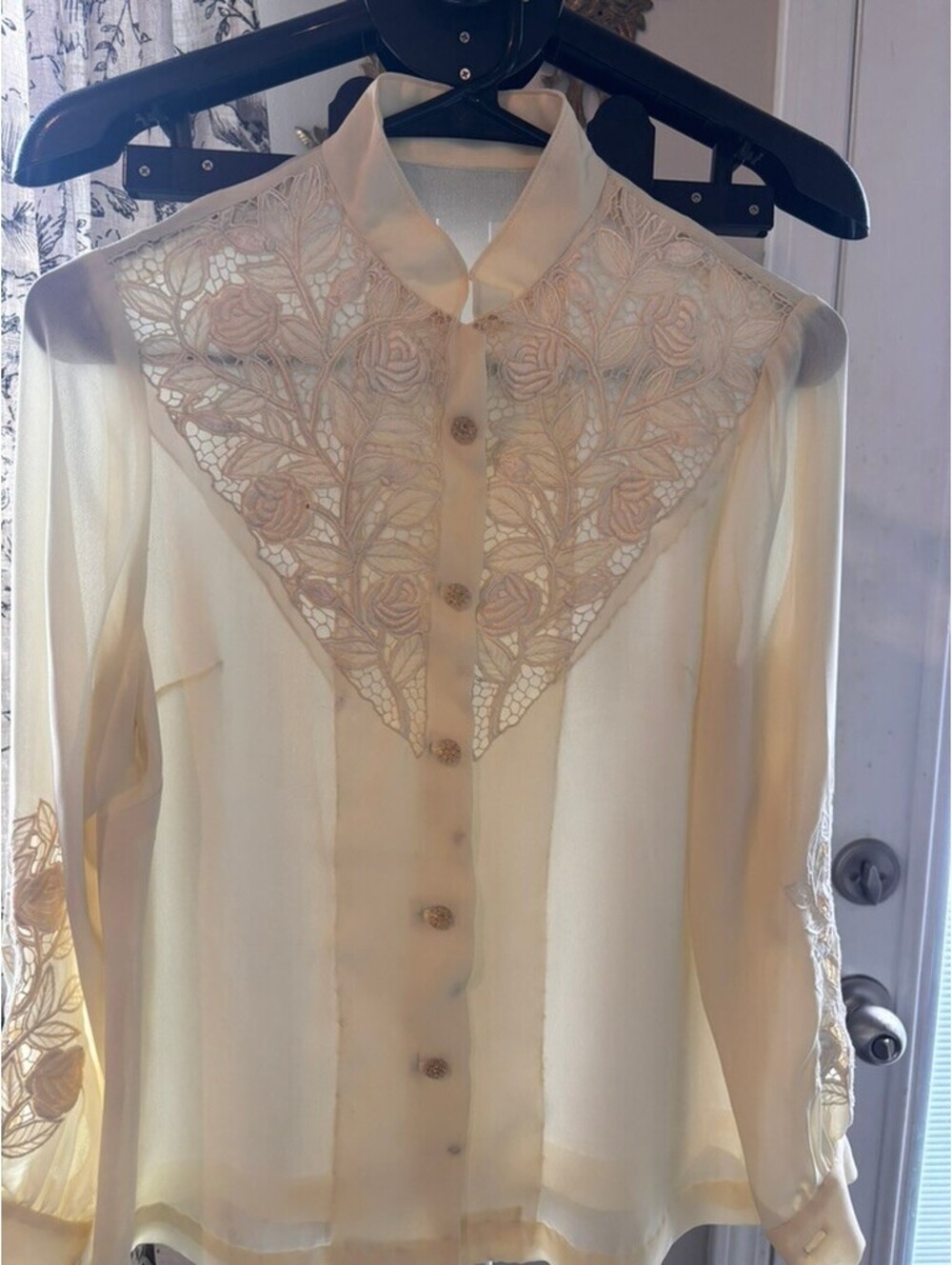 Vintage Sheer Rose Lace Blouse